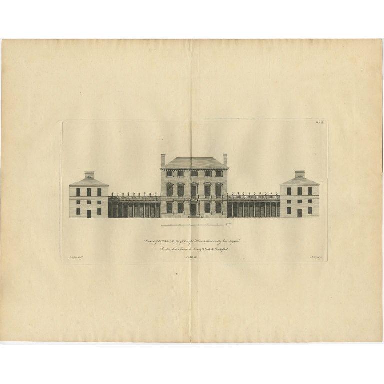 Antique Print of Chesterfield House by Woolfe (c.1770)