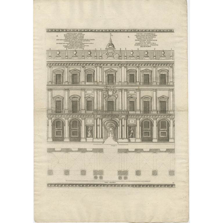 Antique Print of the Royal Palace of Naples (c.1760)