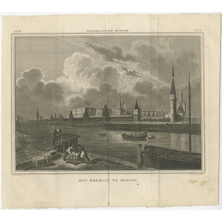 Antique Print of the Moscow Kremlin by Van Lenus (1838)