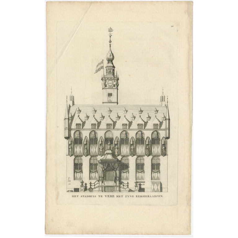 Antique Print of the City Hall of Veere by Tirion (1751)