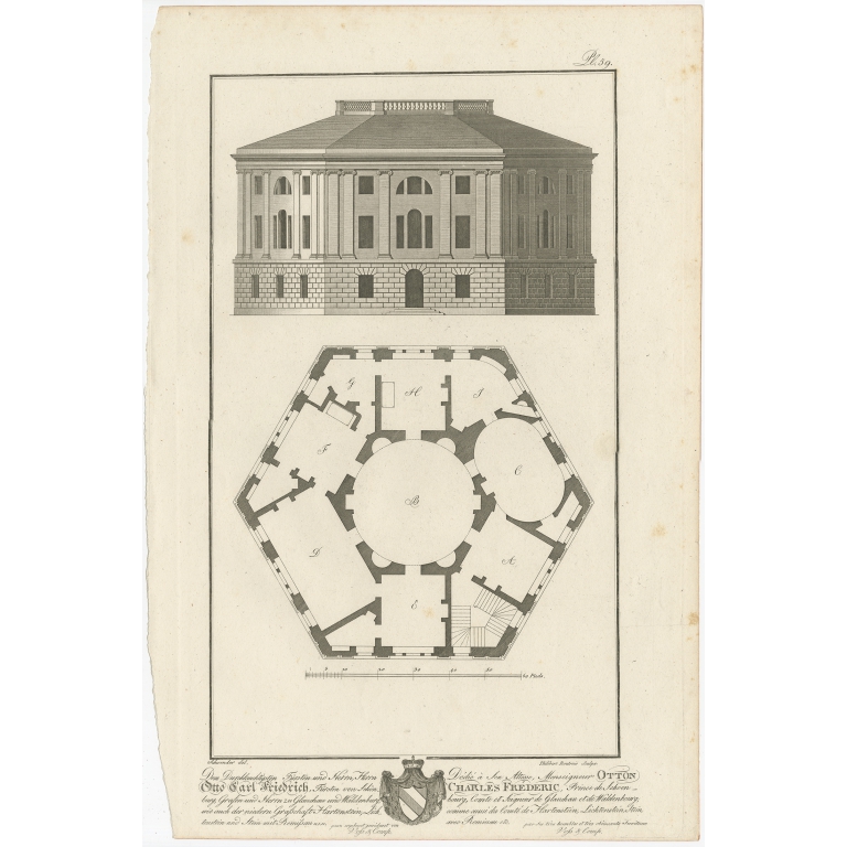 Antique Print of the Residence of Otto Karl Friedrich by Stieglitz (c.1800)