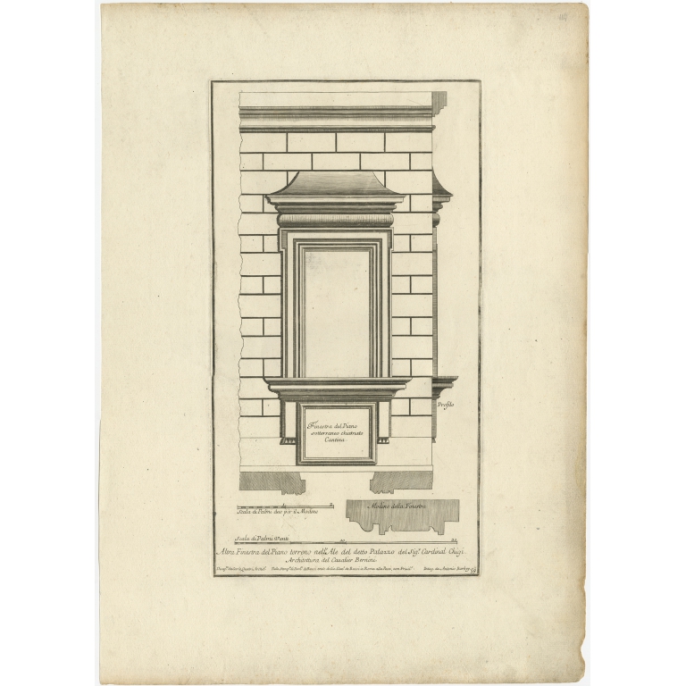 Antique Print of Palazzo Chigi by De Rossi (c.1710)