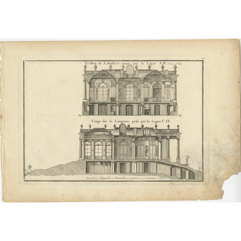 Pl. 1 Antique Print of Pavillon La Bouëxière by Le Rouge (c.1785)