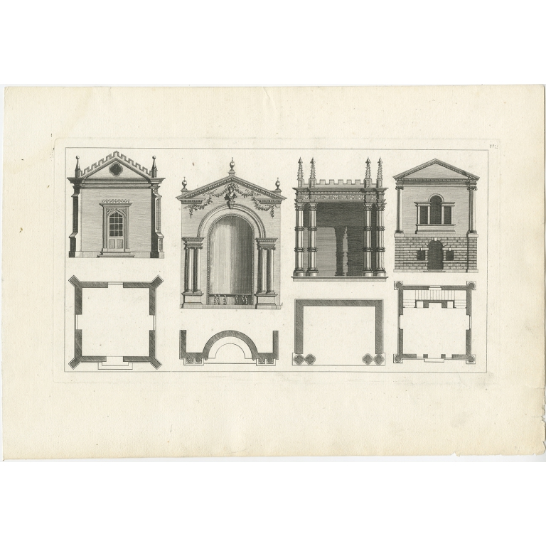 Pl. 11 Antique Print of various Garden Temples by Le Rouge (c.1785)