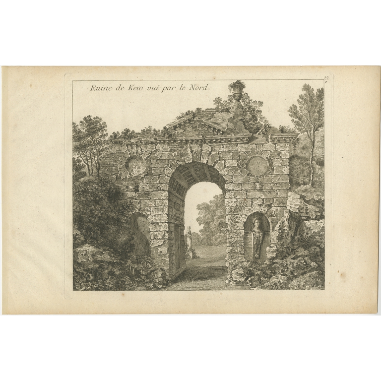Pl. 22 Antique Print of a Ruin of the Kew Gardens by Le Rouge (c.1785)