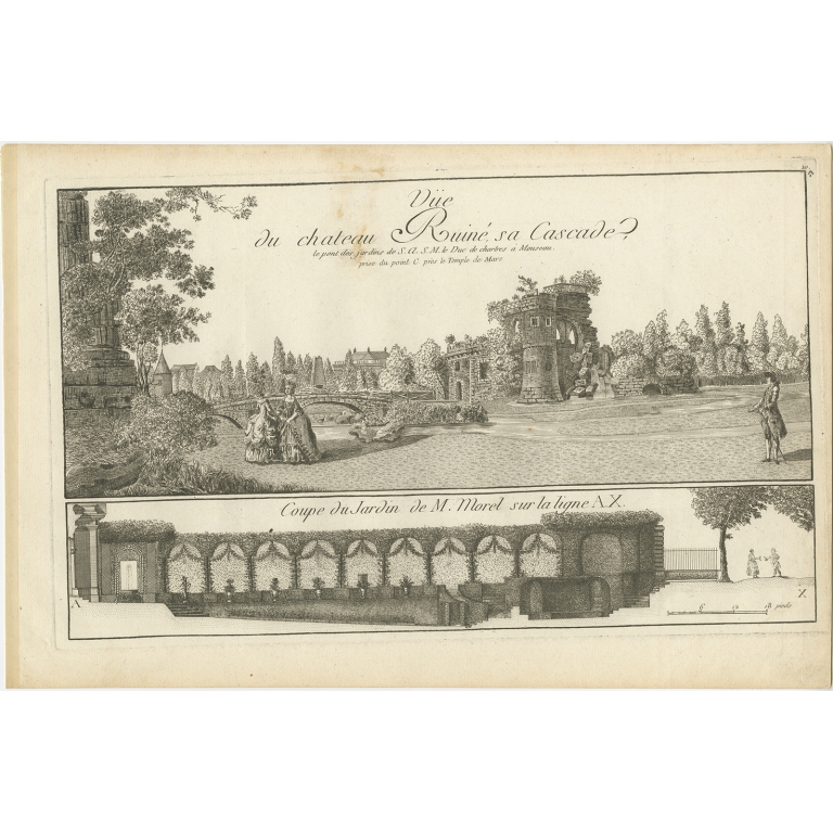 Pl. 10 Antique Print of a Castle and Garden by Le Rouge (c.1785)