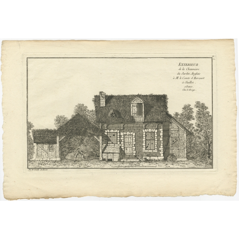 Pl. 11 Antique Print of a Cottage in an English Garden by Le Rouge (c.1785)
