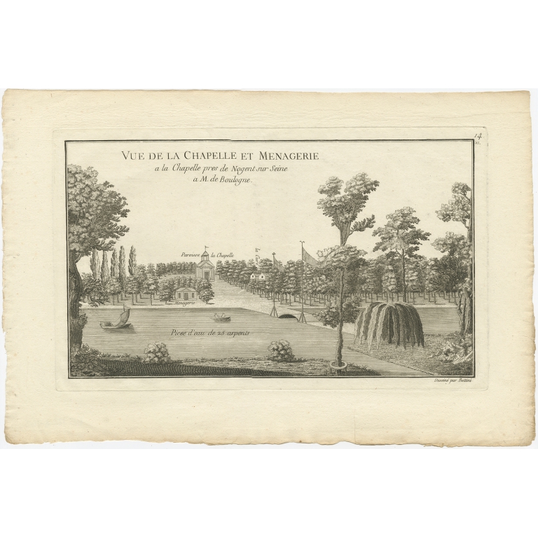 Pl. 14 Antique Print of a Chapel and Menagerie by Le Rouge (c.1785)