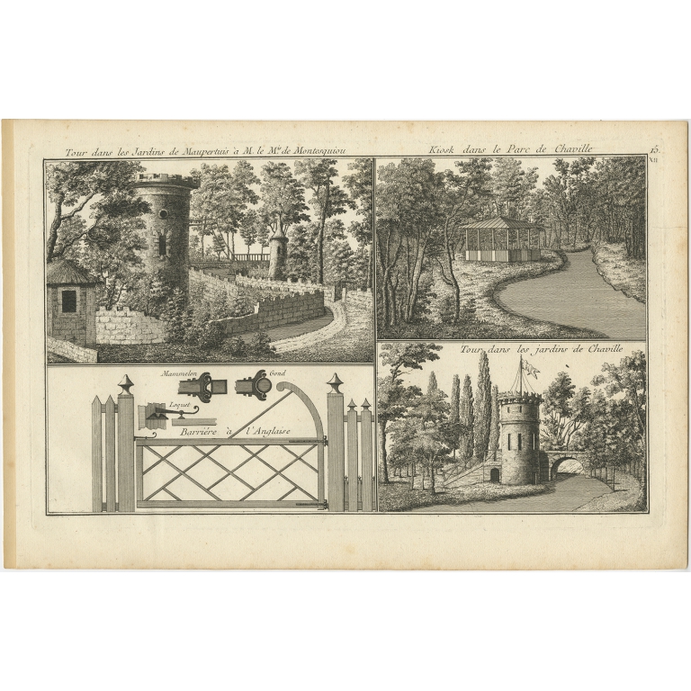 Pl. 15 Antique Print of the garden of Maupertuis and Chaville by Le Rouge (c.1785)