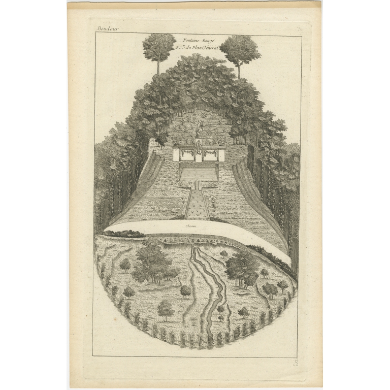 Pl. 21 Antique Print of a Garden Fountain by Le Rouge (c.1785)
