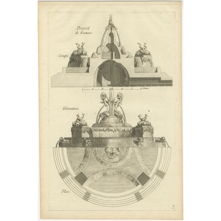 Pl. 11 Antique Print of Garden Fountains by Le Rouge (c.1785)