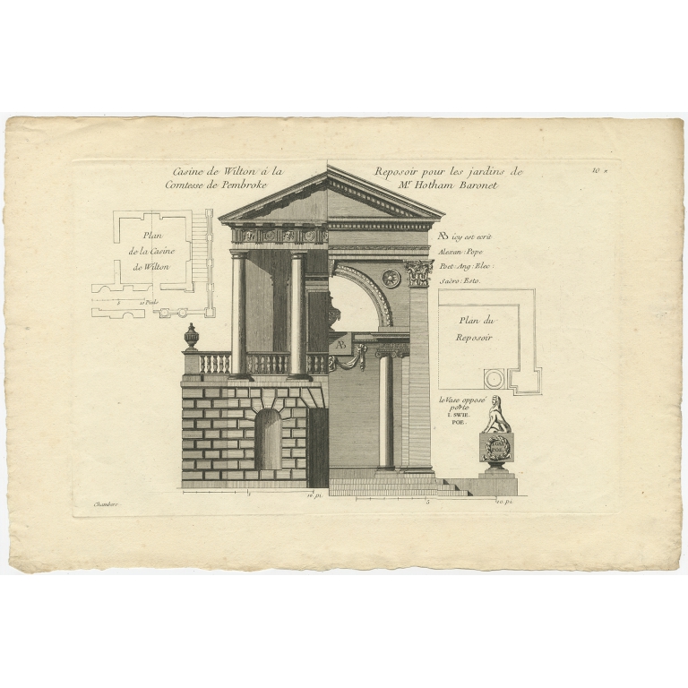 Pl. 10 Antique Print of a Garden Casino and Repository by Le Rouge (c.1785)