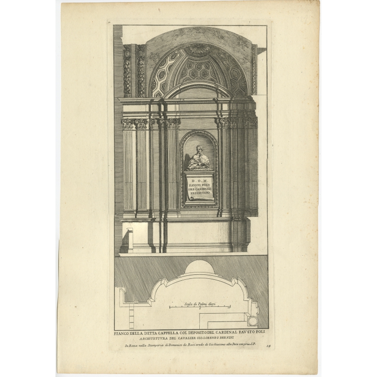 Antique Print of the Monument to Fauso Poli by De Rossi (c.1710)