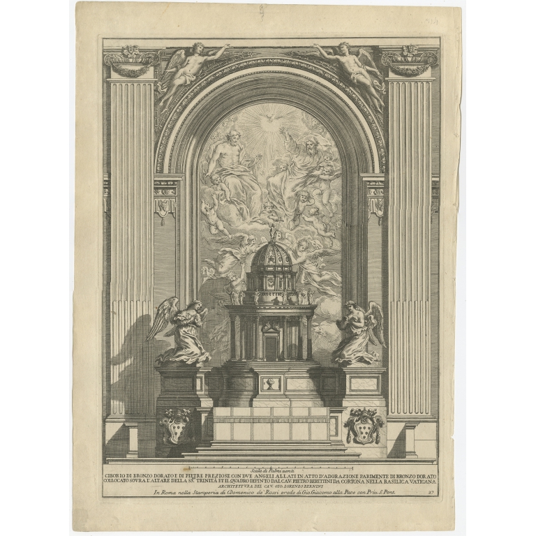 Antique Print of the Papal Altar by De Rossi (c.1710)