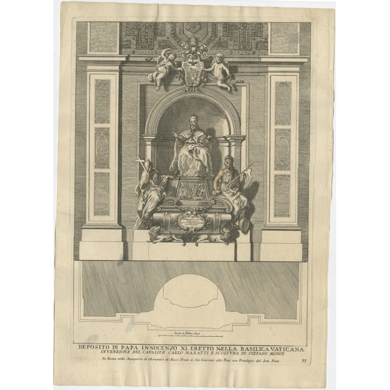 Antique Print of the Monument to Pope Innocent XI by De Rossi (c.1710)