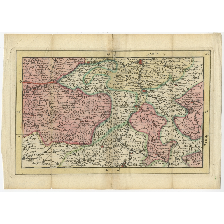 Antique Map of the Region of Namur by De Lat (1737)