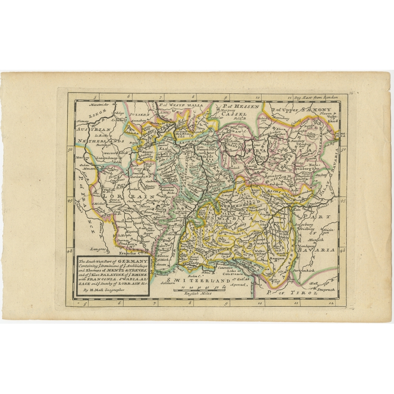 Antique Map of Southern Germany by Moll (c.1730)