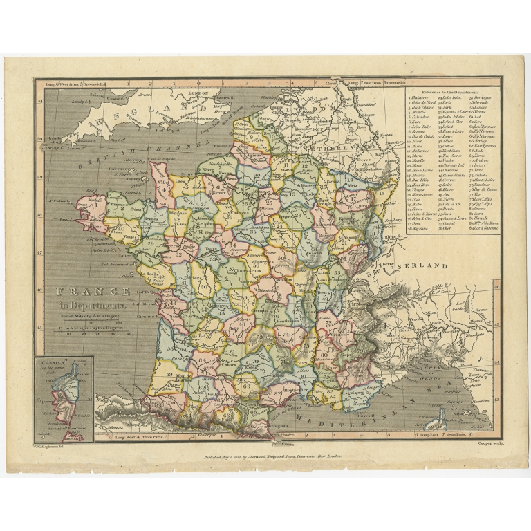 Antique Map of France by Cooper (1820)