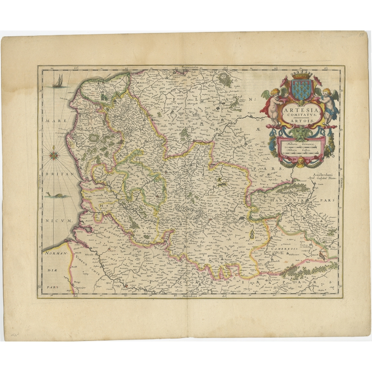 Antique Map of Artois by Blaeu (c.1640)