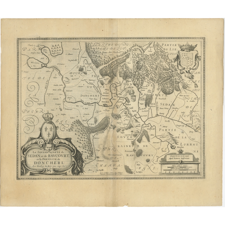 Antique Map of the Region of Sedan and Doncheri by Janssonius (c.1650)