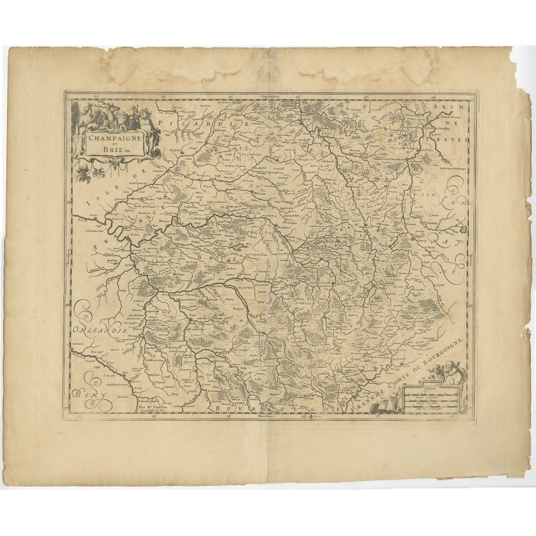 Antique Map of the Region of Champagne and Brie by Janssonius (c.1650)