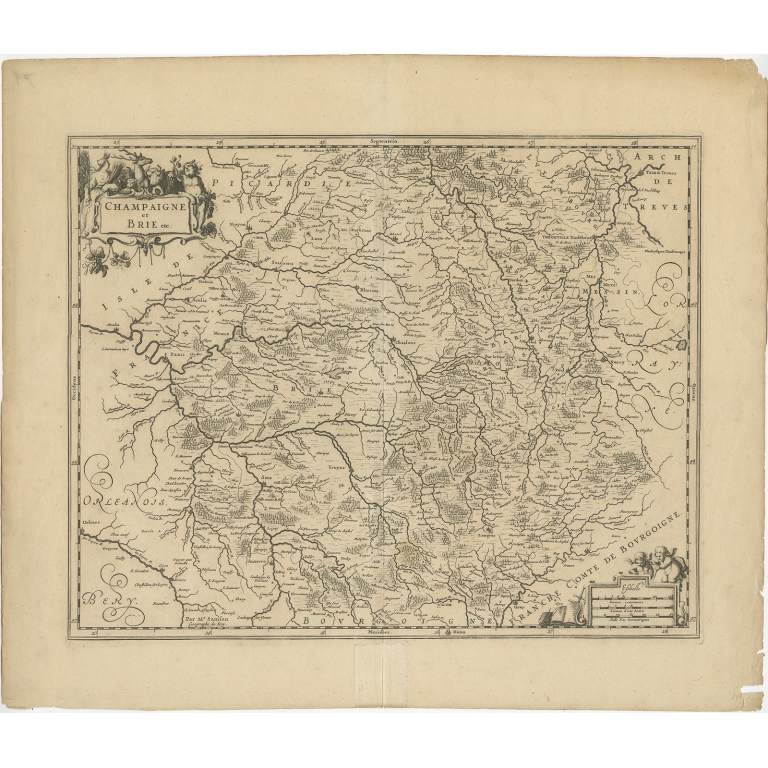 Antique Map of the Region of Champagne and Brie by Janssonius (c.1650)