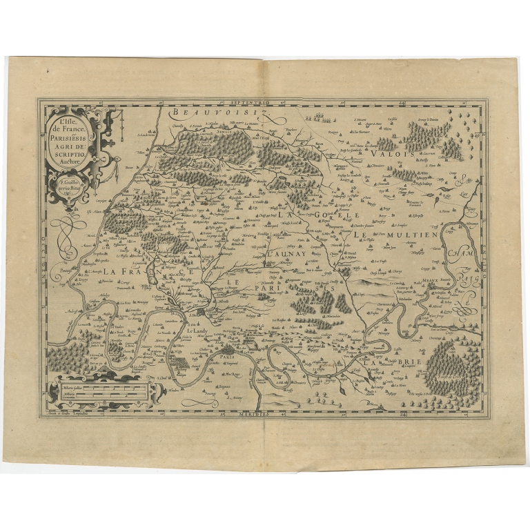 Antique Map of the Region around Paris by Hondius (c.1625)