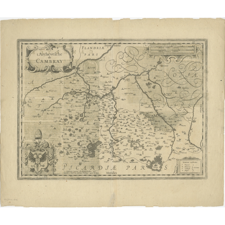 Antique Map of the Region of Cambrai by Hondius (c.1630)