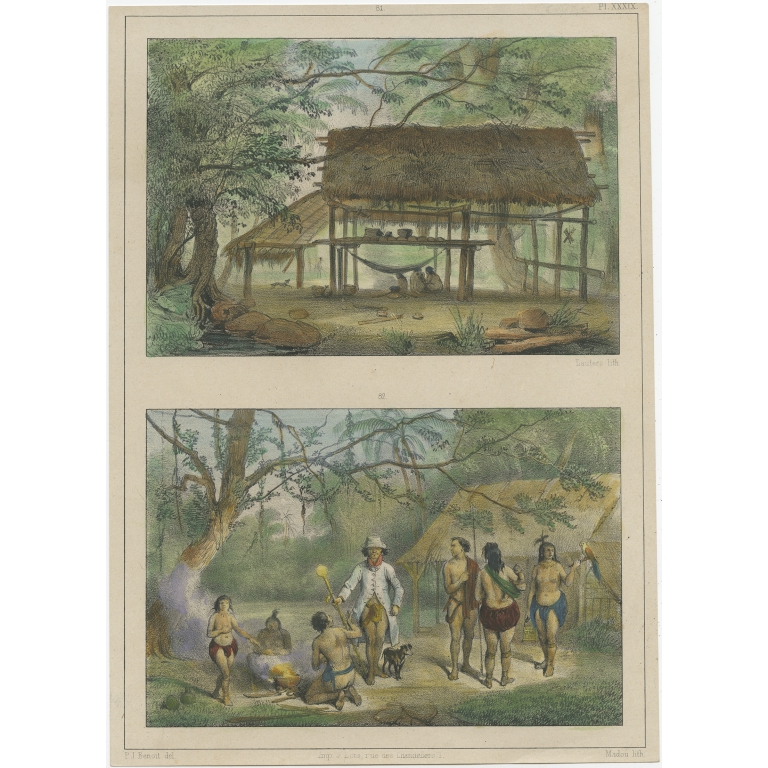 Antique Print of an enslaved Family by Madou (1839)