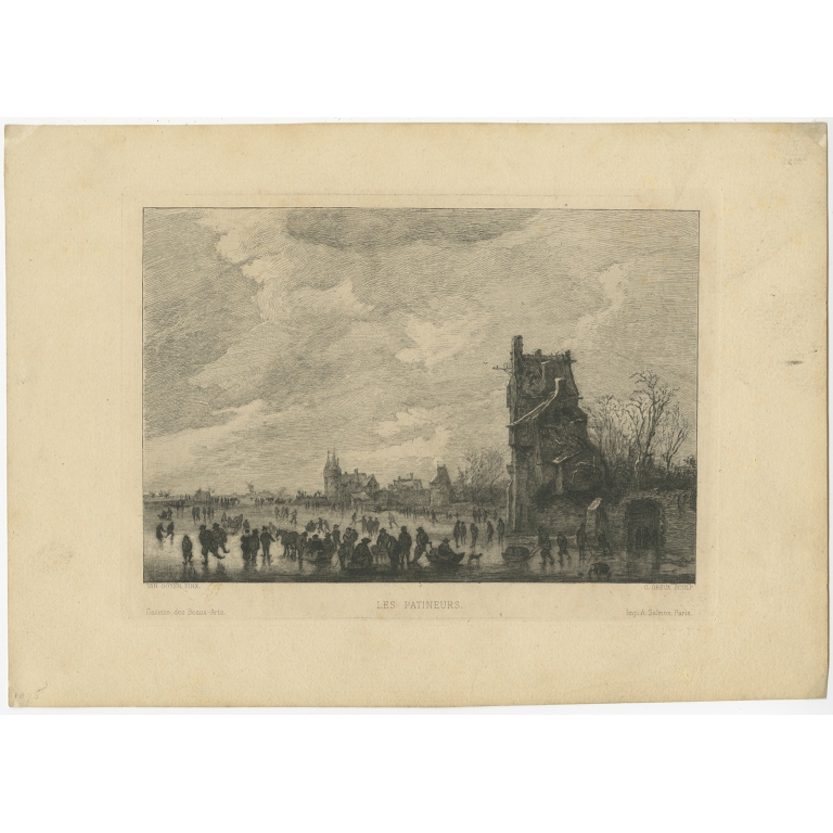 Antique Print of an Ice Skating scene by Greux (c.1880)