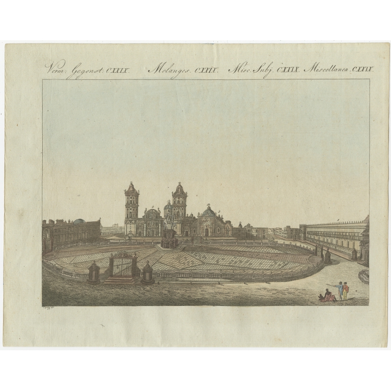 Antique Print of the Zócalo of Mexico City by Bertuch (1807)