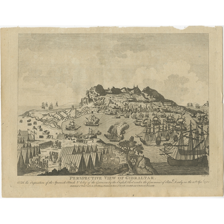 Antique Print of Gibraltar by Lodge (1782)