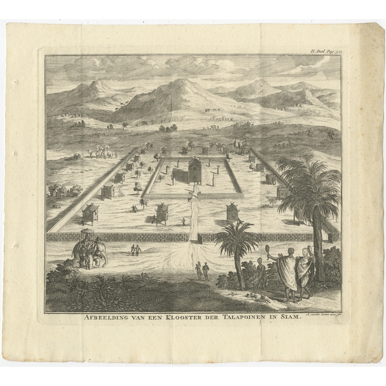 Antique Print of a Monastery of the Talapoin in Siam by Tirion (1730)