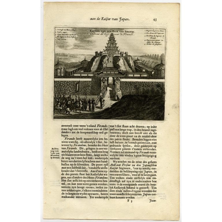 Antique Print of the castle of the Shogun of Firando by Montanus (1669)