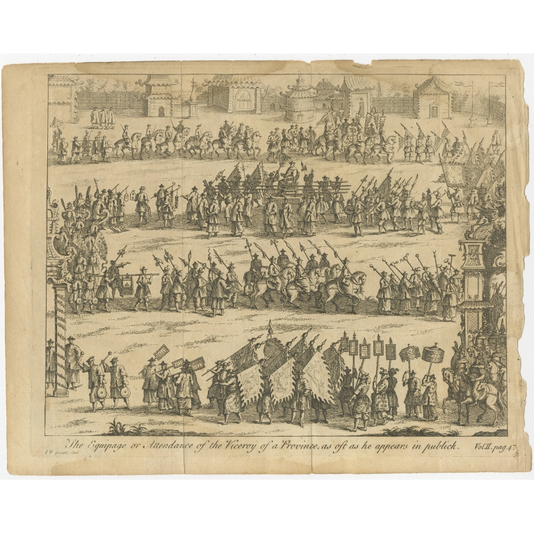 Antique Print of a Chinese Procession (c.1740)