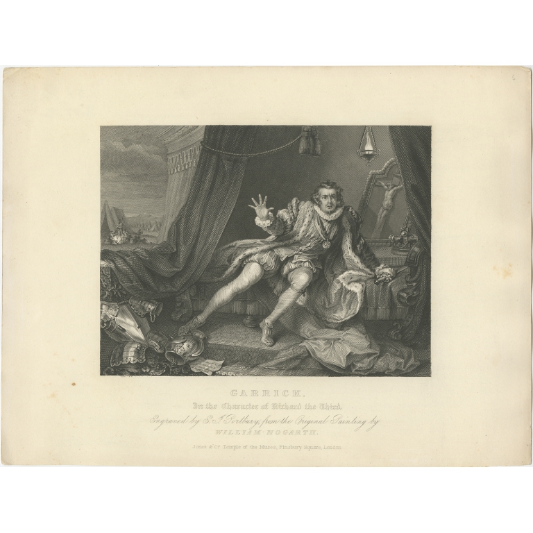 Antique Print of David Garrick in the role of Richard III by Jones & Co (1833)