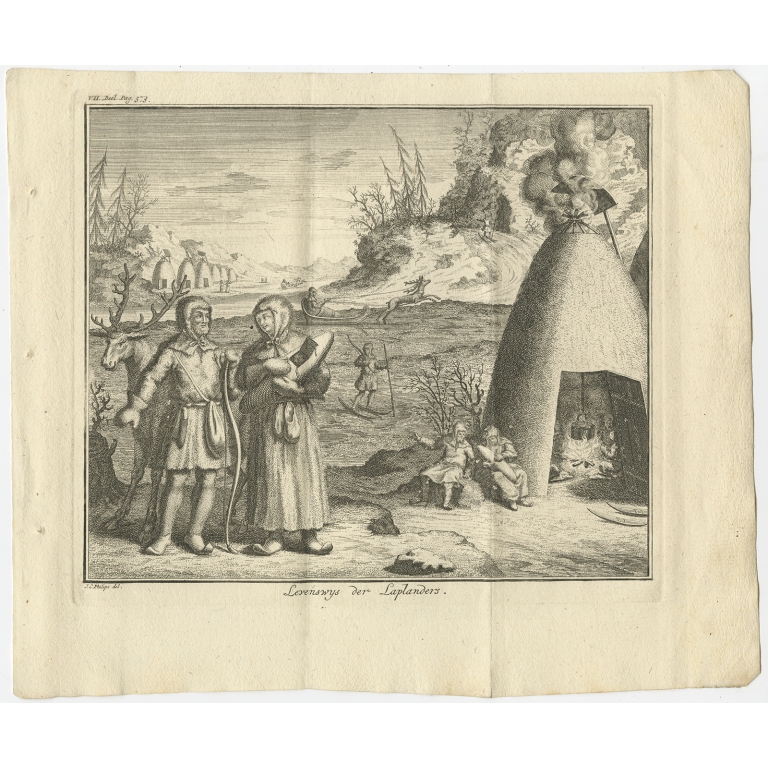 Antique Print of the Life in Lapland by Tirion (1735)