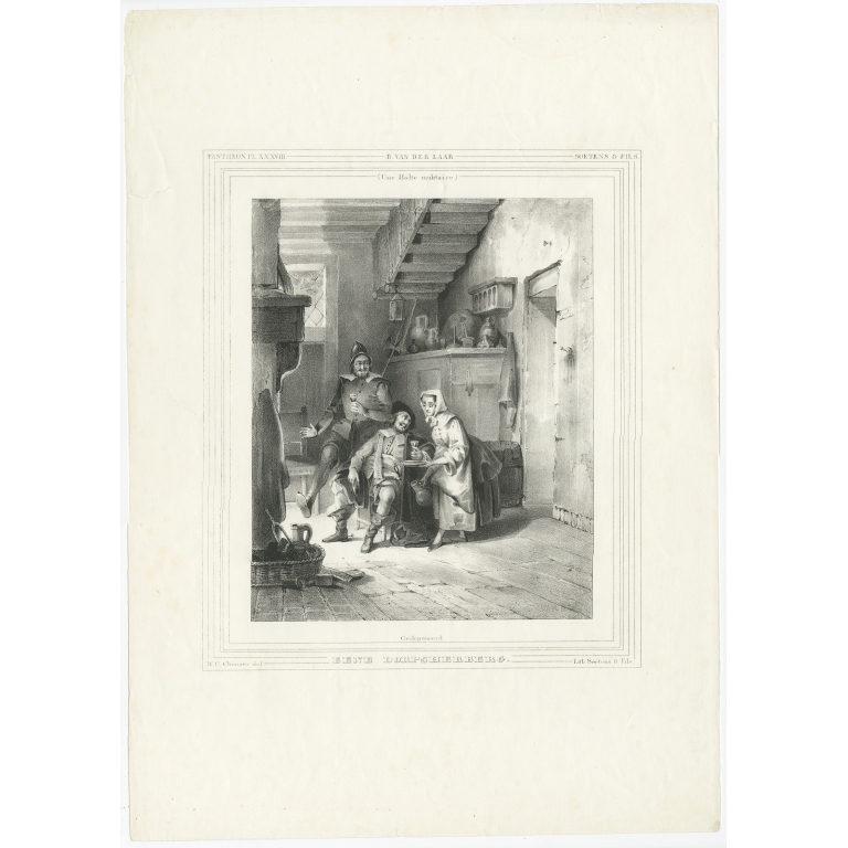 Antique Print of a Village Inn by Soetens & Fils (c.1840)