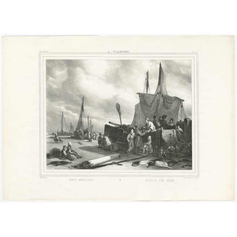 Antique Print of the Beach by Soetens & Fils (c.1840)