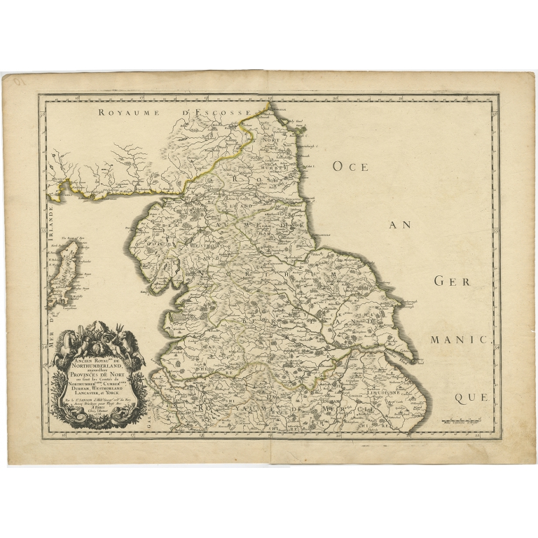 Antique Map of the Region of Northumberland by Sanson (1658)