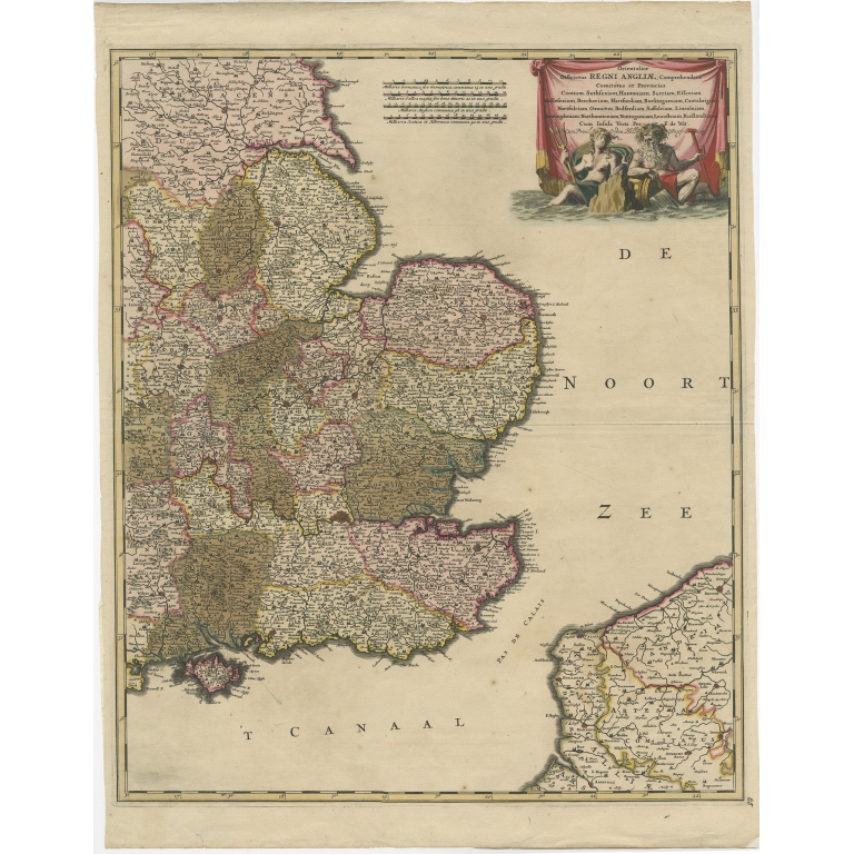 Antique Map of Southeast England by De Wit (c.1690)