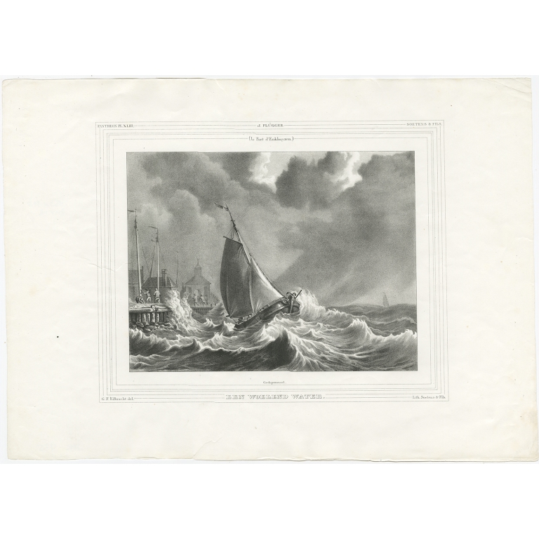 Antique Print of a Ship at Sea by Soetens & Fils (c.1840)