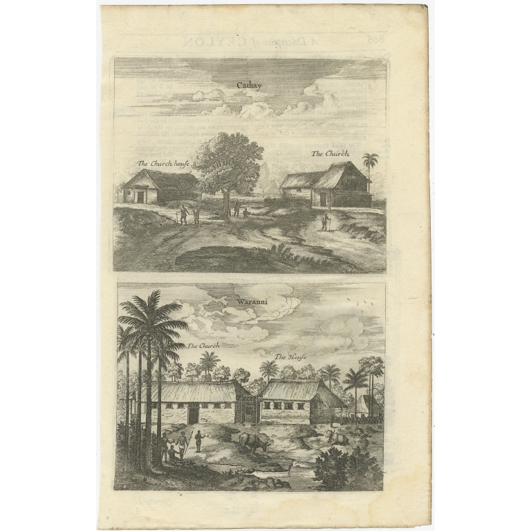 Antique Print of the Churches of Cathay and Waranni by Churchill (1704)