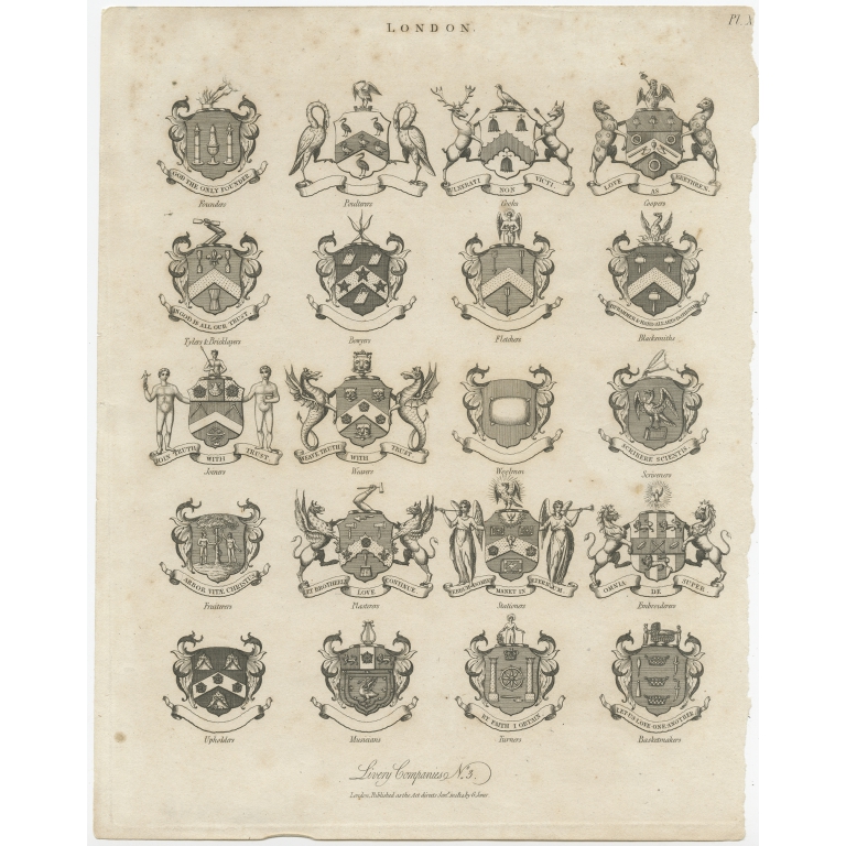 Antique Print of twenty Livery Companies of London by  Jones (c.1815)
