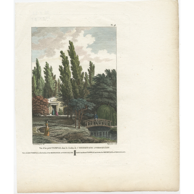 Antique Print of a Temple in the Hermitage of Versailles by Laborde