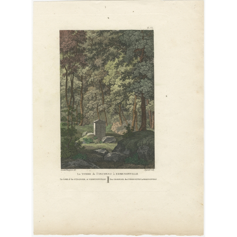 Antique Print of the Tomb of the Stranger at Ermenonville by Laborde (1808)