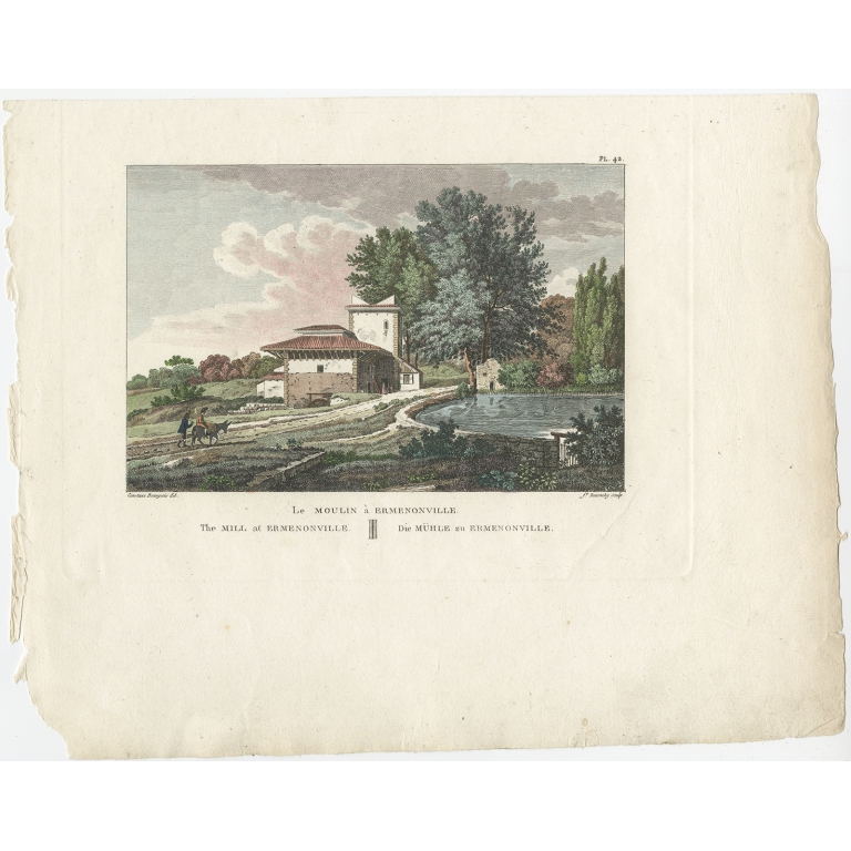 Antique Print of the Mill at Ermenonville by Laborde (1808)