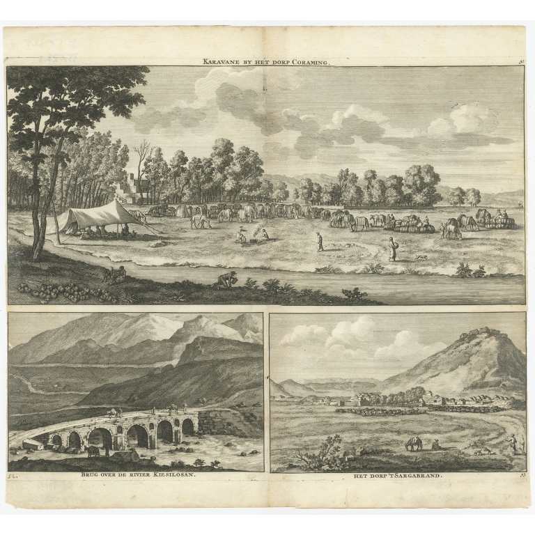 Antique Print with three views of Iran by De Bruyn (1711)