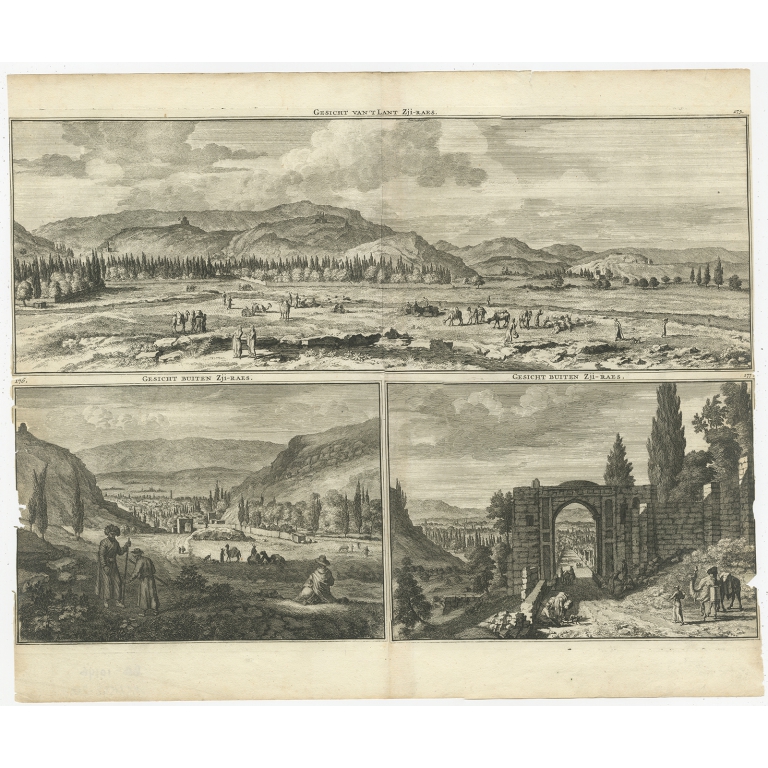 Antique Print with views of Shiraz by De Bruyn (1711)