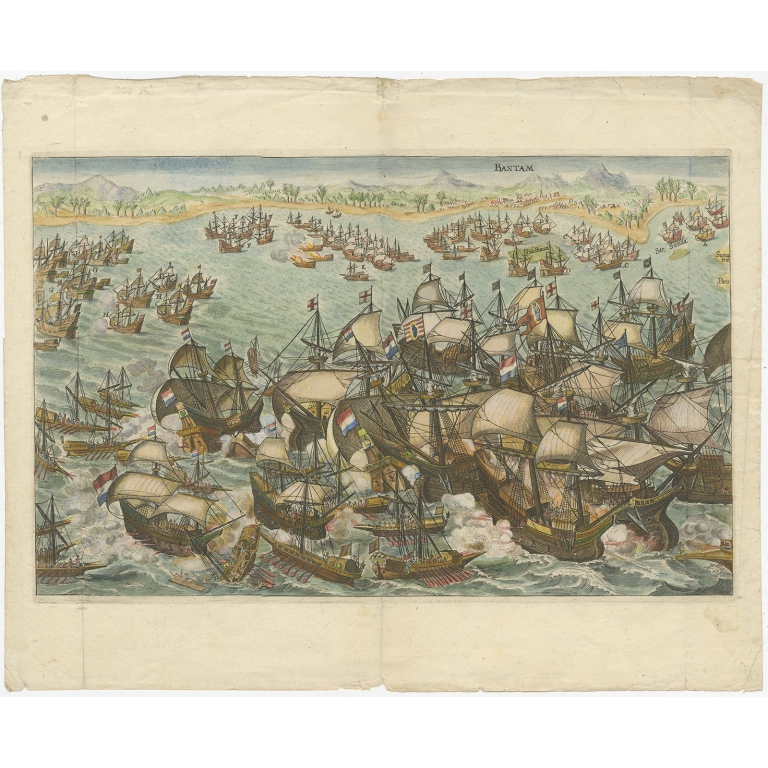 Antique Print of the Dutch attack near Bantam by Commelin (1644)
